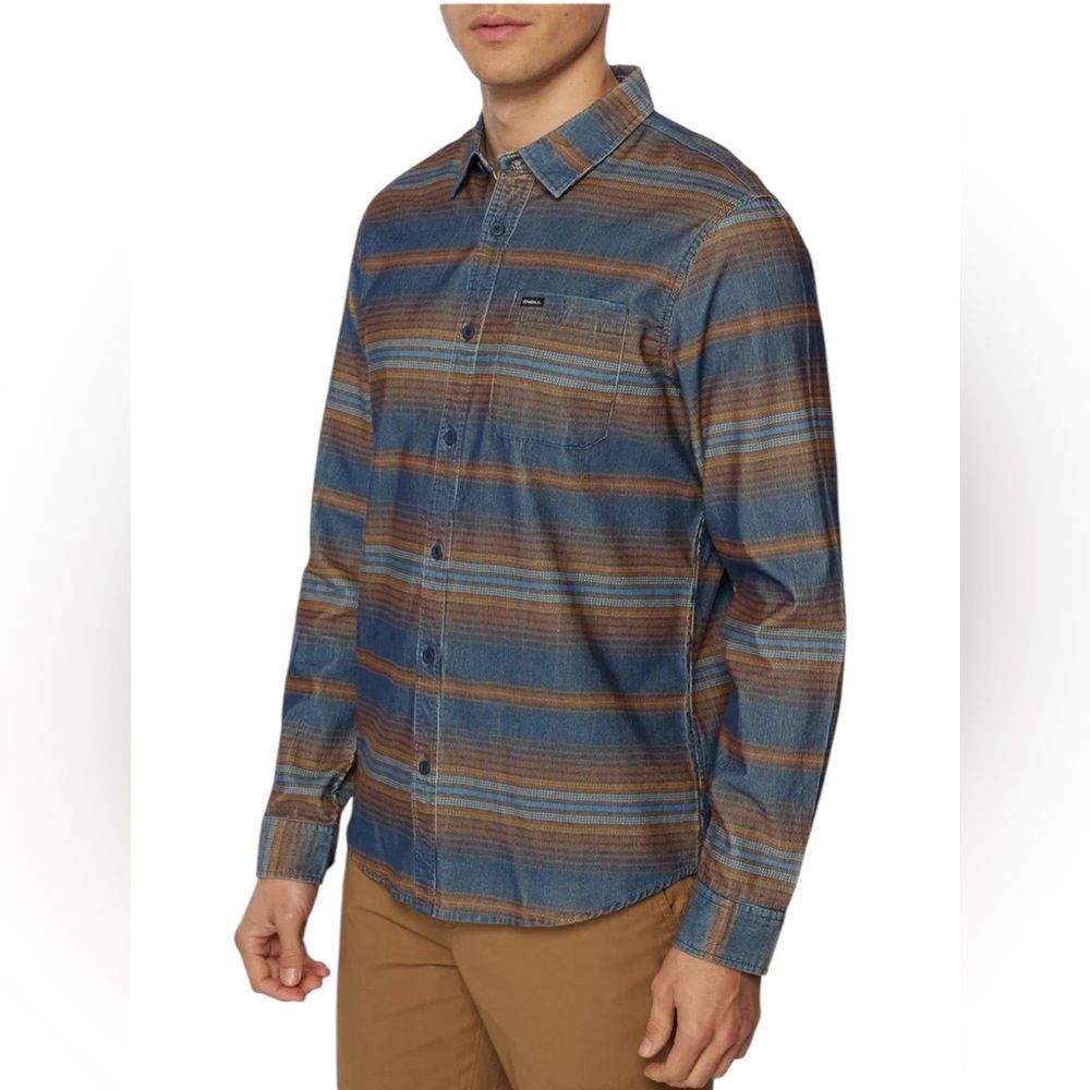 Oneill Caruso Stripe Corduroy Shirt Mens Size XXL Navy Orange
